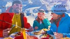  Presentation with ski - Presentation theme consisting of fondue-cheese-swiss-winter-ski background and a light blue colored foreground