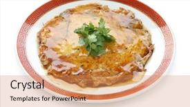  Presentation with crab - Slide deck consisting of foo - chinese omelet with crab meat background and a coral colored foreground