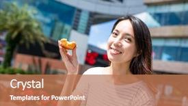  Presentation with egg - Slide deck consisting of foo - woman eating egg tart background and a coral colored foreground