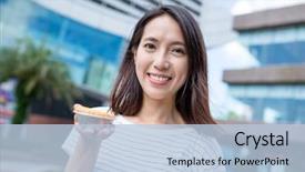  Presentation with hong kong - Slide deck having foo - woman holding egg tart background and a  colored foreground