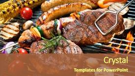  Presentation with meat food - Audience pleasing slide set consisting of food - assorted delicious grilled meat backdrop and a red colored foreground