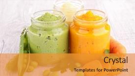  Presentation with pulses food assortment legume - Slide set having food - assortment of vegetable puree background and a gold colored foreground