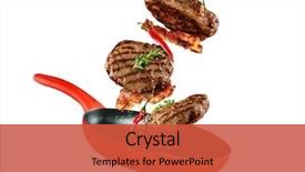  Presentation with meat beef - Colorful PPT layouts enhanced with food - beef milled meat flying backdrop and a red colored foreground