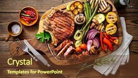  Presentation with beef - Presentation with food - beef steak with grilled vegetables background and a tawny brown colored foreground
