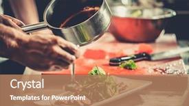  Presentation with meat food - Audience pleasing theme consisting of food - chef finishing her plate backdrop and a coral colored foreground
