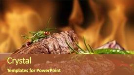  Presentation with beef - Cool new slide set with food - delicious beef steakes on wood backdrop and a red colored foreground