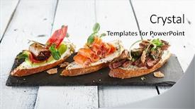  Presentation with restaurant menu - PPT layouts having food - delicious various bruschetta gourmet background and a white colored foreground