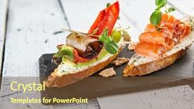  Presentation with snack gluten free food various - Theme enhanced with food - delicious various bruschetta gourmet background and a tawny brown colored foreground