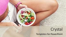  Presentation with healthy eating - Audience pleasing theme consisting of food - fit woman eating healthy salad backdrop and a soft green colored foreground