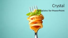  Presentation with pasta - Colorful PPT theme enhanced with food - fork with tasty pasta backdrop and a arctic colored foreground