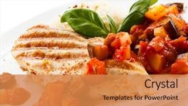  Presentation with food chicken - Presentation theme enhanced with food - grilled chicken breasts and vegetables background and a gold colored foreground