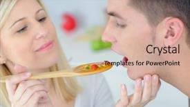  Presentation with dish tower - Slide deck with taste food - man tasting wife's dish background and a lemonade colored foreground