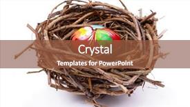  Presentation with fade blue painted red white - Slide deck with nestle food - painted easter egg in bird's background and a tawny brown colored foreground