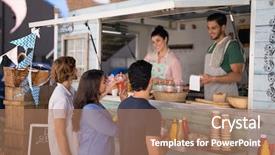  Presentation with food order - PPT layouts having food - smiling waiter taking order background and a coral colored foreground