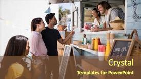 Presentation with food order - Amazing slide deck having food - smiling waiter taking order backdrop and a tawny brown colored foreground