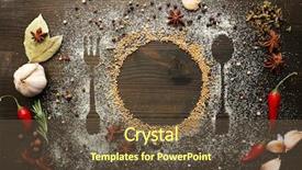  Presentation with cutlery food - Presentation theme enhanced with food - spices on table with cutlery background and a tawny brown colored foreground