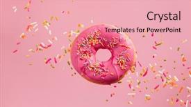  Presentation with unicorn cake pink frosting - PPT theme having food - sprinkled pink donut frosted sprinkled background and a lemonade colored foreground