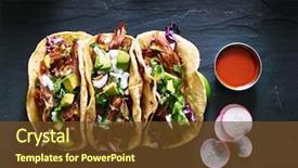  Presentation with flat - Amazing slides having food - three mexican pork carnitas tacos backdrop and a tawny brown colored foreground