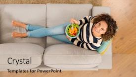  Presentation with healthy eating - PPT layouts consisting of food - top view of a beautiful background and a coral colored foreground