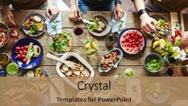  Presentation with lunch - Audience pleasing theme consisting of food - top view of friends having backdrop and a coral colored foreground