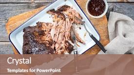  Presentation with bits - Presentation design having food - traditional barbecue pulled pork piece background and a coral colored foreground