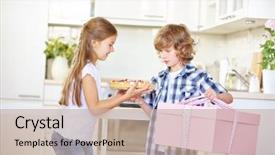  Presentation with gift - Amazing presentation theme having two children on mother's backdrop and a  colored foreground