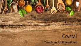  Presentation with herbs - Colorful presentation theme enhanced with food - various colorful herbs and spices backdrop and a red colored foreground