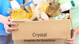  Presentation with food donation - Presentation theme consisting of food - volunteers with donation box background and a coral colored foreground