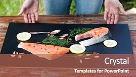  Presentation with salmon - Presentation theme featuring fry s food - woman's hands preparing raw salmon background and a red colored foreground