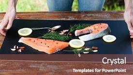  Presentation with salmon - Audience pleasing slide deck consisting of fry s food - woman's hands preparing raw salmon backdrop and a tawny brown colored foreground