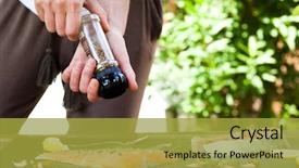  Presentation with salmon - PPT theme featuring fry s food - woman's hands preparing raw salmon background and a gold colored foreground