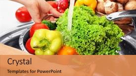  Presentation with vegetables - Theme enhanced with good food - woman's hands washing vegetables background and a gold colored foreground