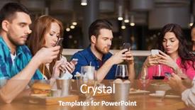  Presentation with dining restaurant - Audience pleasing PPT layouts consisting of food addactive - friends with smartphones dining backdrop and a coral colored foreground