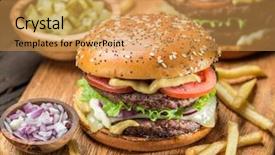  Presentation with french fries - Presentation design consisting of food addactive - hamburgers and french fries background and a yellow colored foreground