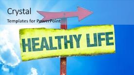  Presentation with healthy food - PPT theme enhanced with food addactive - healthy life sign with sky background and a light blue colored foreground