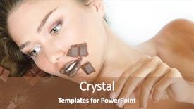  Presentation with white chocolate - Colorful PPT layouts enhanced with food addactive - young fresh beautiful woman eating backdrop and a  colored foreground