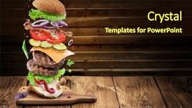  Presentation with hamburger - Colorful slide set enhanced with food addiction - hamburger ingredients falling down one backdrop and a wine colored foreground