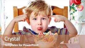  Presentation with food additives - Colorful presentation theme enhanced with food additives - boy misbehaving while eating breakfast backdrop and a coral colored foreground