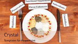  Presentation with food additives - Beautiful slide deck featuring food additives - nutritional supplements on wooden background backdrop and a coral colored foreground