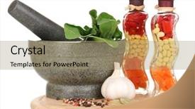  Presentation with cooking templeat - PPT theme consisting of food additives - set of ingredients and spice background and a coral colored foreground