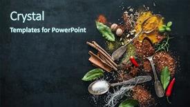  Presentation with food additives - Beautiful presentation theme featuring food additives - various herbs and spices backdrop and a tawny brown colored foreground