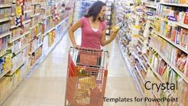  Presentation with food additives - Presentation theme featuring food additives - woman pushing trolley along supermarket background and a coral colored foreground