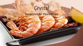  Presentation with prawn - Theme having food allergens - fried tiger prawn with lemon background and a coral colored foreground