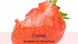  Presentation with blank whiteboard isolated on white - Presentation consisting of food allergens - strawberry with missing bite isolated background and a red colored foreground