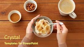  Presentation with food banana - Beautiful slide deck featuring food-and-breakfast-concept-hands backdrop and a red colored foreground