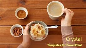  Presentation with food banana - PPT theme with food-and-breakfast-concept-hands background and a tawny brown colored foreground