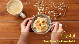  Presentation with food banana - Beautiful slide set featuring food-and-breakfast-concept-hands backdrop and a tawny brown colored foreground