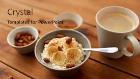  Presentation with food banana - Slide set consisting of food-and-breakfast-concept-oatmeal background and a coral colored foreground