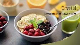  Presentation with food banana - Cool new slide deck with food-and-breakfast-concept-oatmeal backdrop and a yellow colored foreground