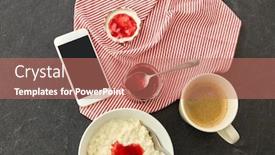  Presentation with mason jar - Beautiful PPT layouts featuring food-and-breakfast-concept-porridge backdrop and a coral colored foreground